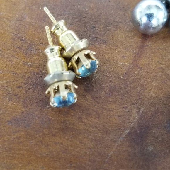 Vintage Post Earring Lot- 3 pairs- Gold & Silver Ball & Aqua Blue Crystal - Picture 4 of 8